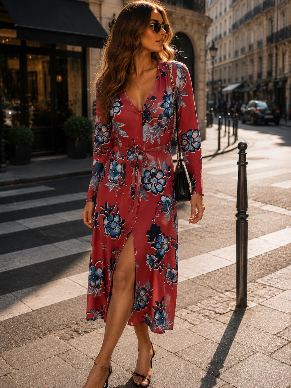 ZARA retro print floral button dress